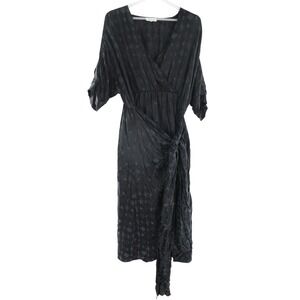 Callahan Wrap Midi Dress Jacquard Side Tie Large Black
